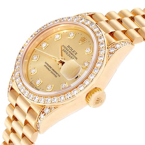 rolex datejust ladies 26mm jubilee yellow gold diamond|Rolex ladies diamond bezel watch.